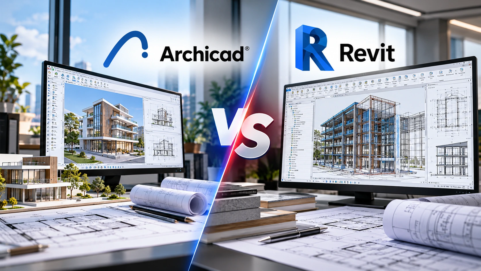 Archicad and Revit BIM model comparison on architectural workstations