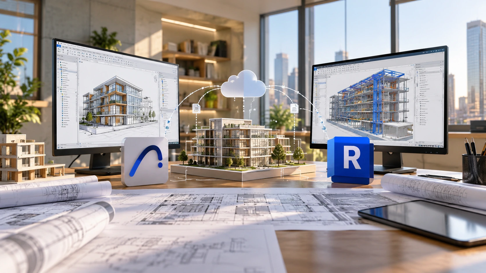 BIM building design workstations and technical drawing review