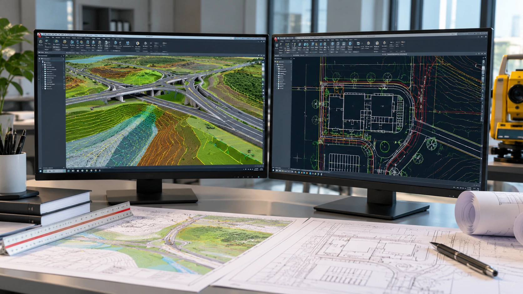 Infrastructure design drawings and CAD terrain model workstations