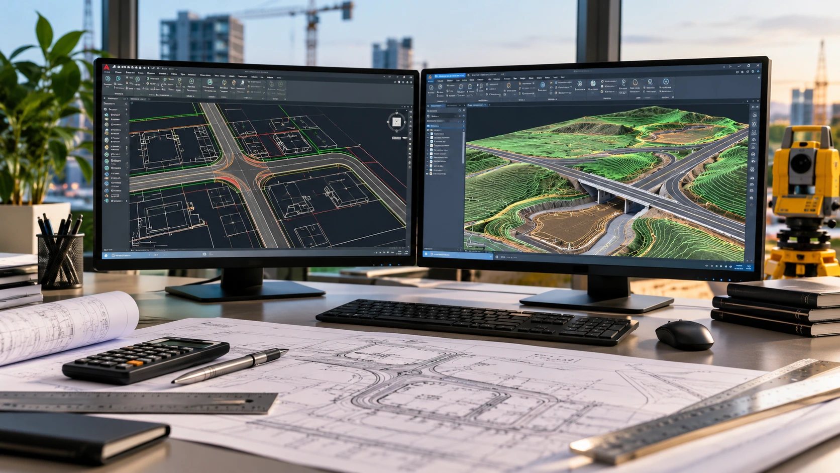 Civil engineering road layout and grading design workstations