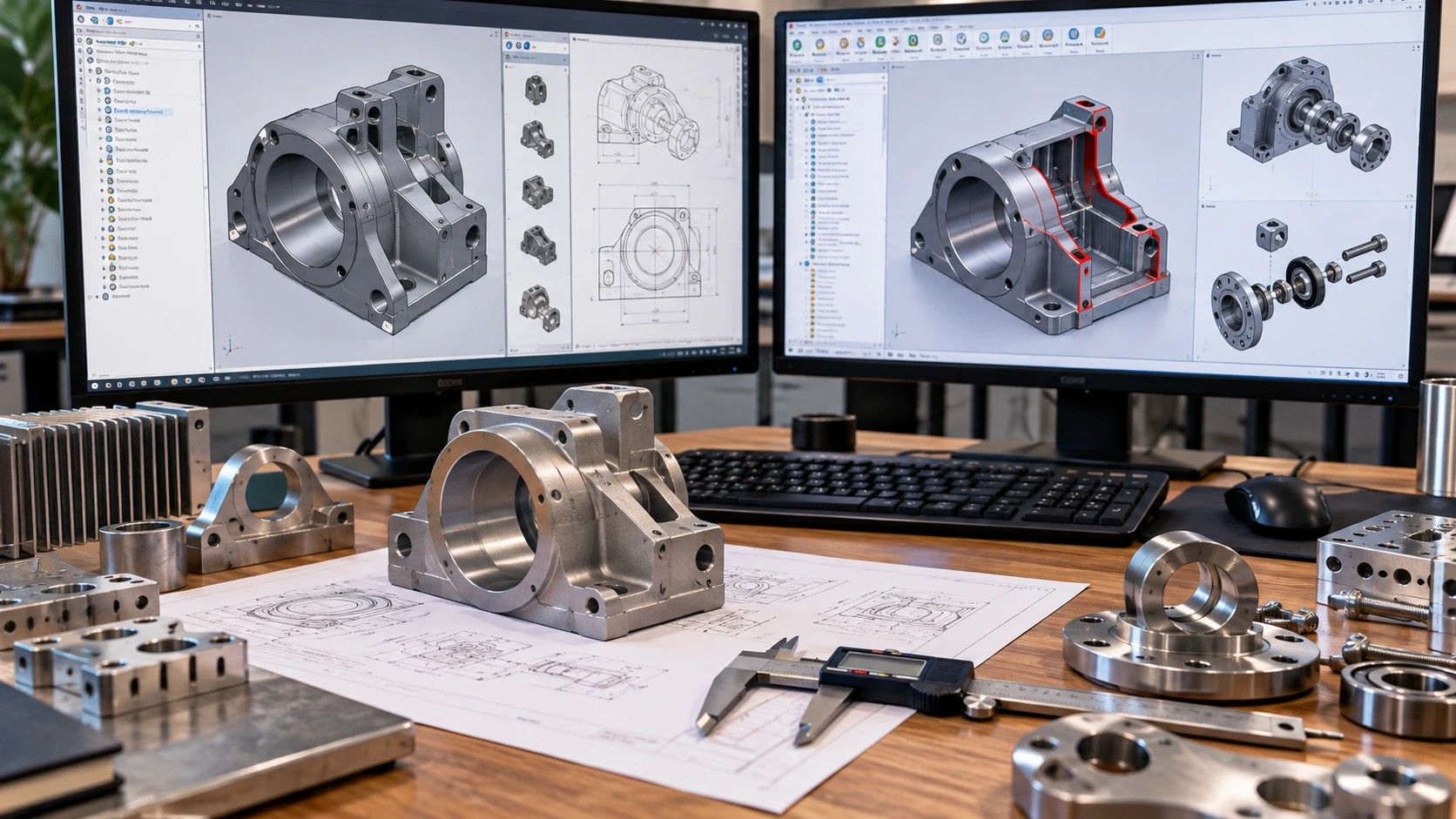 3D mechanical components and technical drawings for design review